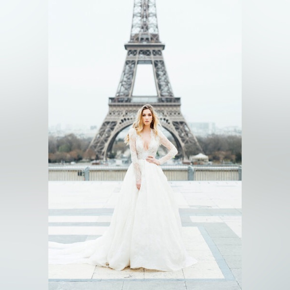 MONIQUE LHULLIER | Winslet | 2017 | Lace Wedding Dress A-Line Gown Long Sleeves - Picture 11 of 16